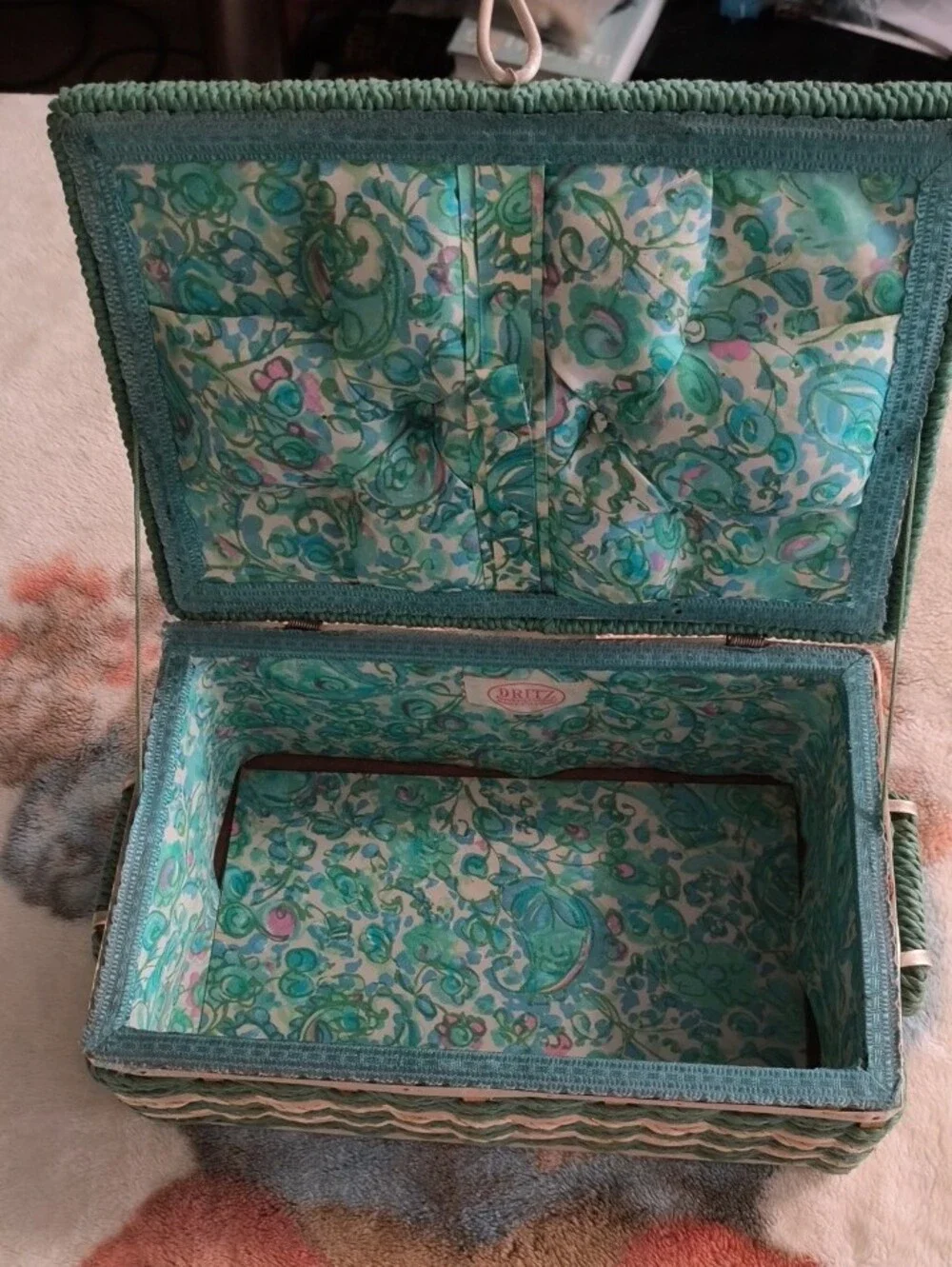 Woven Decorative Storage Box - Green & Natural